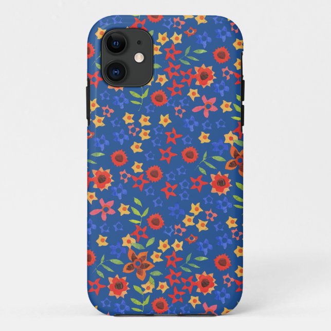 Retro Floral Miniprint on Blue iPhone 5/5s Case (Back)