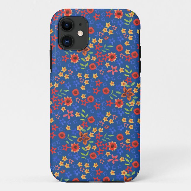 Retro Floral Miniprint on Blue iPhone 5/5s Case (Back)