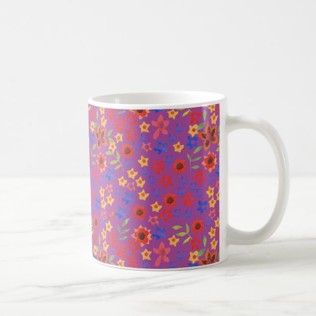 Retro Floral Miniprint on Magenta Coffee Mug (Right)