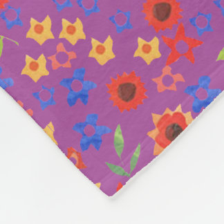 Retro Floral Miniprint on Magenta Fleece Blanket