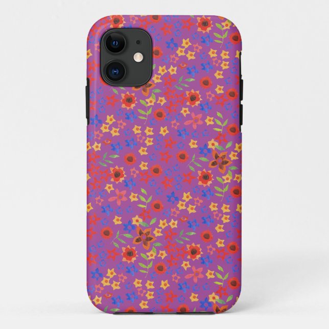 Retro Floral Miniprint on Magenta iPhone 5/5s Case (Back)