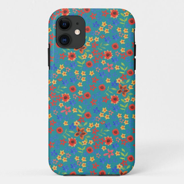 Retro Floral Miniprint on Teal iPhone 5/5s Case (Back)