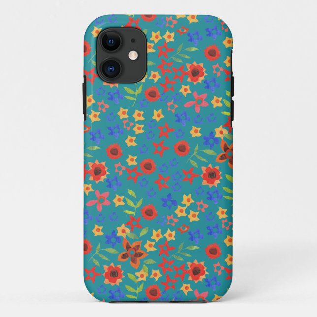 Retro Floral Miniprint on Teal iPhone 5/5s Case (Back)