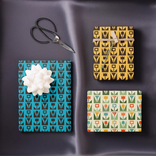 Retro Floral Modernist Wrapping Paper Set (Creator Uploaded)