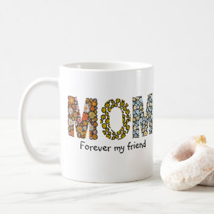 Retro Floral MOM Friendship Lettering Design Coffee Mug