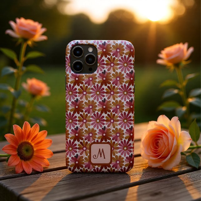 Retro Floral Monogram Personalized Pink and Brown Case-Mate iPhone Case (Retro Floral Monogram Personalized Pink and Brown Case-Mate iPhone Case)
