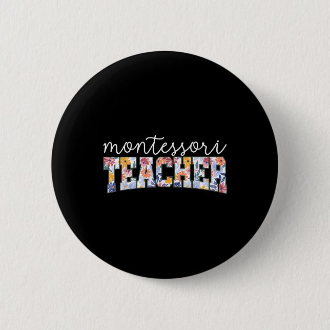 Retro Floral Montessori Teacher Instructor Educato Button (Front)