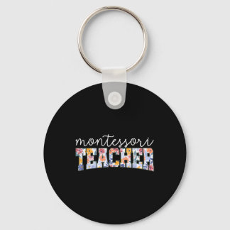 Retro Floral Montessori Teacher Instructor Educato Keychain