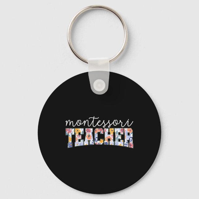 Retro Floral Montessori Teacher Instructor Educato Keychain (Front)