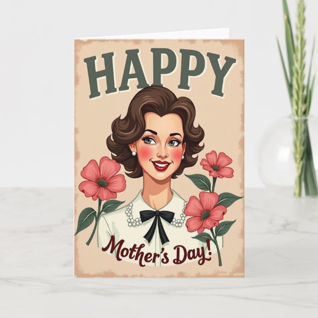 Retro Floral Mothers Day Card (Front)