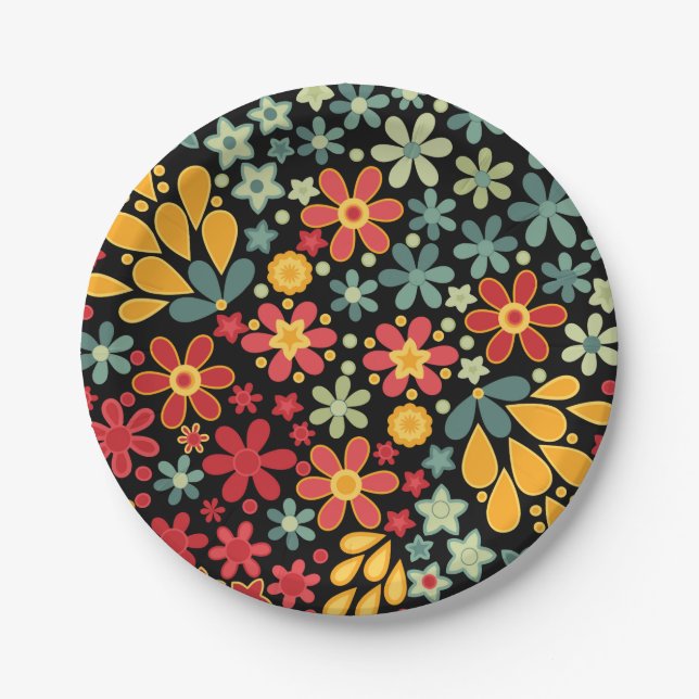 Retro.  Floral motifs 2 Paper Plates (Front)