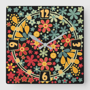 Retro. Floral motifs 2 Square Wall Clock