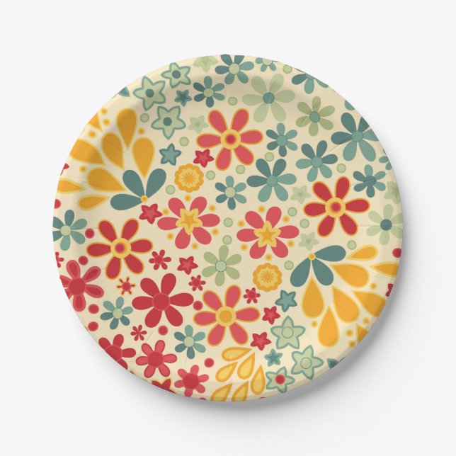 Retro.  Floral motifs Paper Plates (Front)