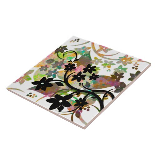 Retro Floral Multicolor Botanical Graphic Design Ceramic Tile