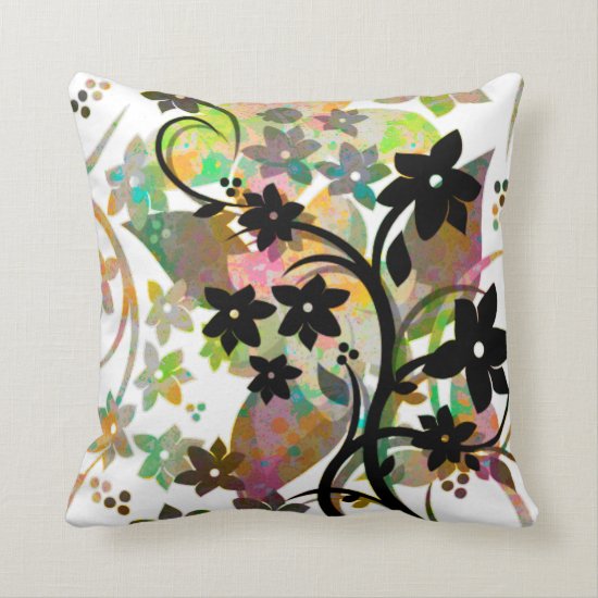 [Retro Floral] Multicolor Botanical Graphic Design Throw Pillow