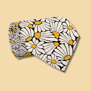 Retro floral mustard yellow cream black neck tie