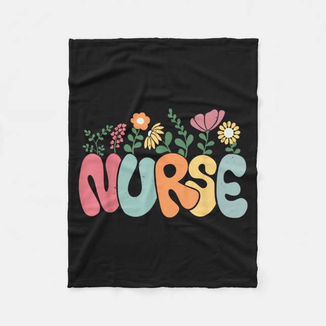 Retro Floral Nurse Graphic Nursing Appreciation  Fleece Blanket (Front)