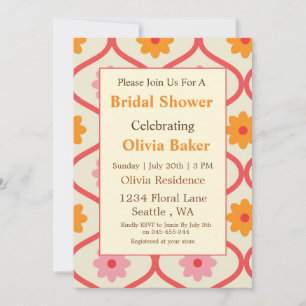 Retro Floral Ogee Mid-Century Modern Bridal Shower Invitation