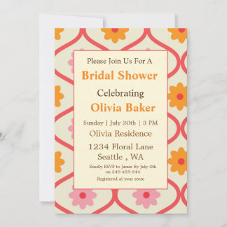 Retro Floral Ogee Mid-Century Modern Bridal Shower Invitation