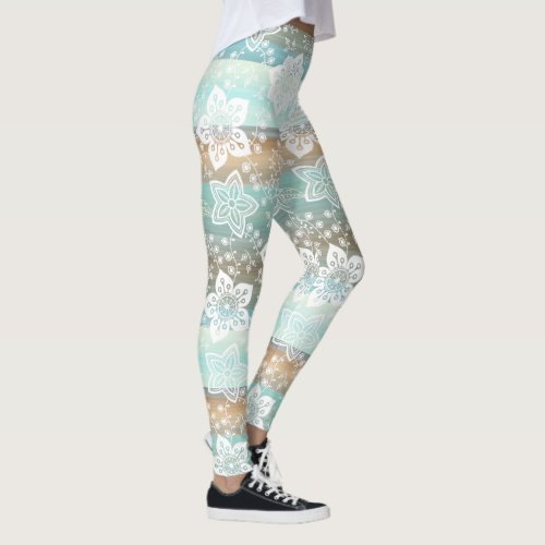 Retro Floral On Funky Chic Cool Stripes Pattern Leggings