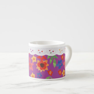 Retro Floral on Magenta, Faux Lace Espresso Mug