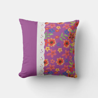 Retro Floral on Magenta, Faux Lace Pillow Cushion