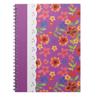 Retro Floral on Magenta, Faux Lace Spiral Notebook