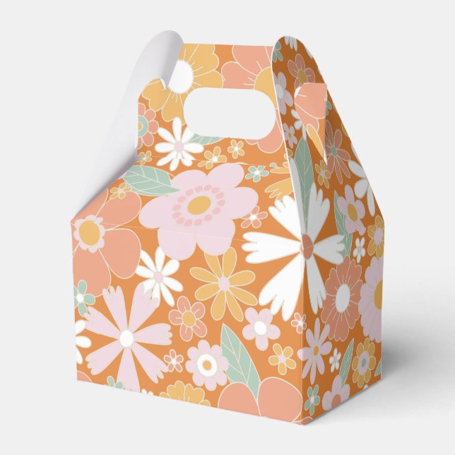 Retro Floral orange pink Birthday Favor Boxes (Front Side)