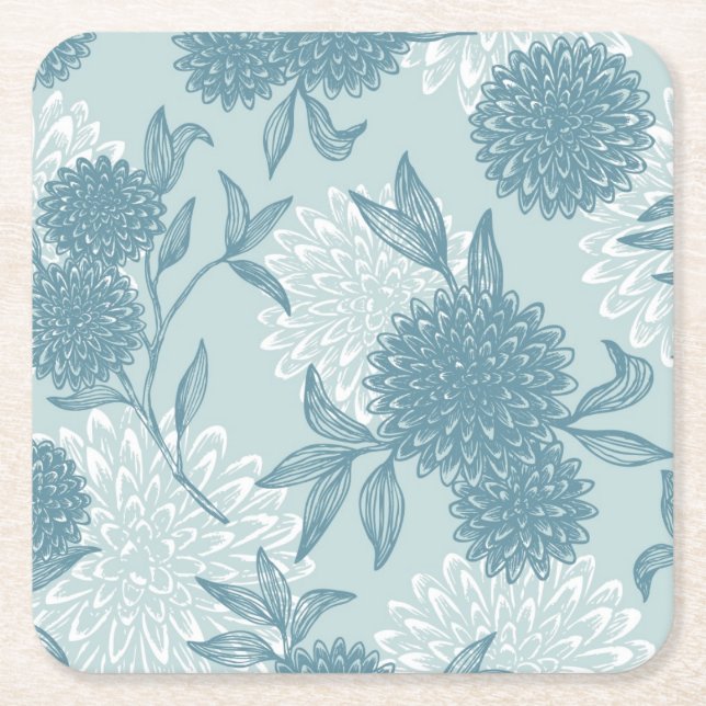 Retro Floral Pattern 2 2 Square Paper Coaster (Front)