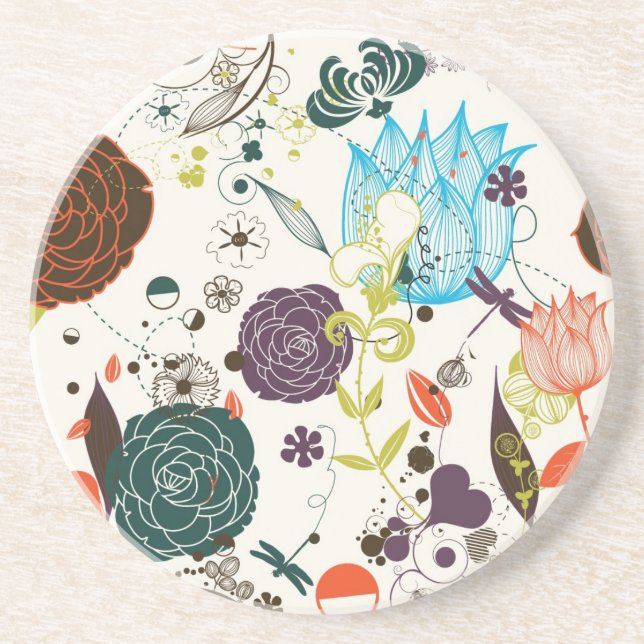 Retro Floral Pattern 2 Drink Coaster (Front)
