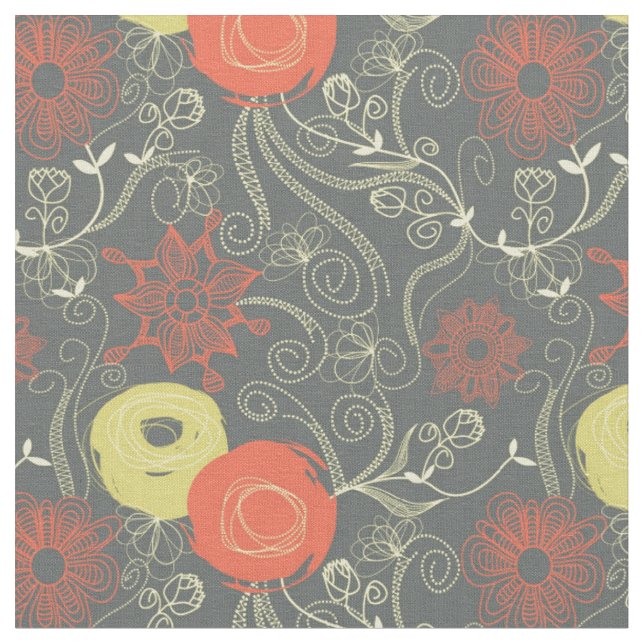 Retro floral pattern 2 fabric (Close Up)