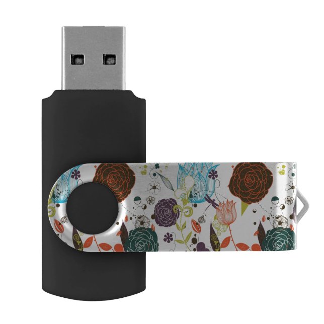 Retro Floral Pattern 2 Flash Drive (Opened)