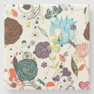 Retro Floral Pattern 2 Stone Coaster
