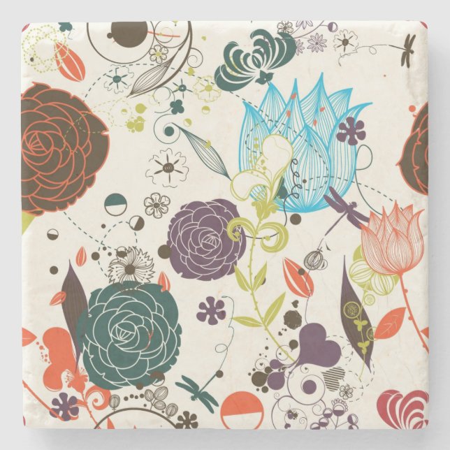 Retro Floral Pattern 2 Stone Coaster (Front)