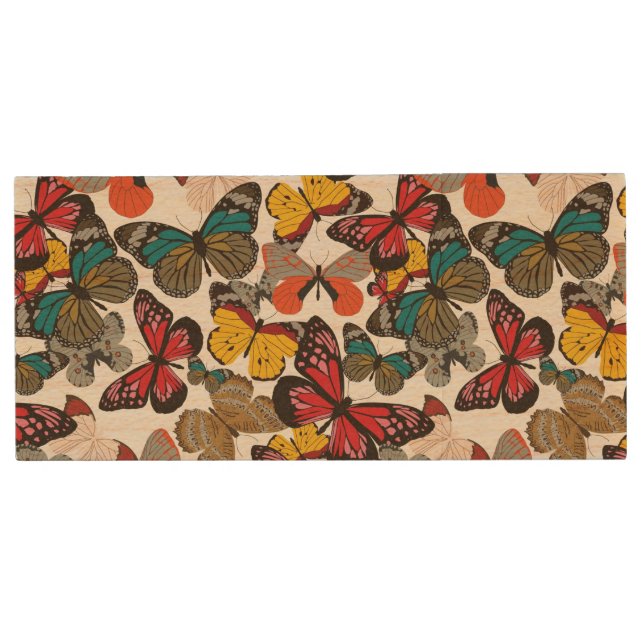 Retro floral pattern 2 wood flash drive (Front)