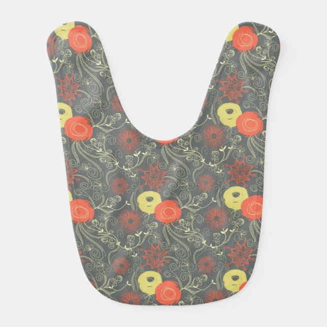Retro floral pattern 3 baby bib (Front)