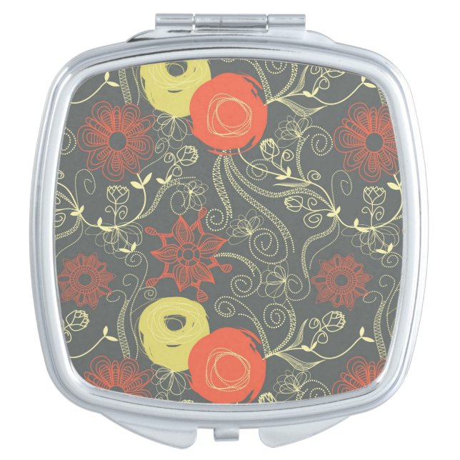 Retro floral pattern 3 makeup mirror (Front)