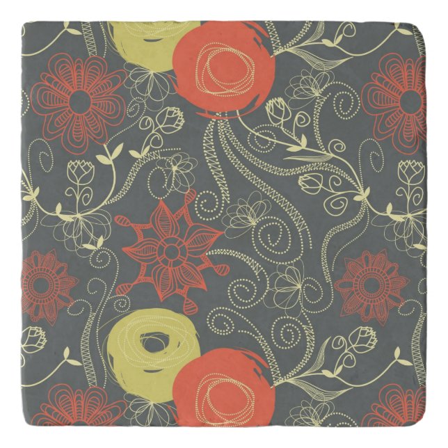 Retro floral pattern 3 trivet (Front)