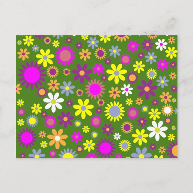 Retro Floral Pattern - 70's Flower Wallpaper Postcard (Front)