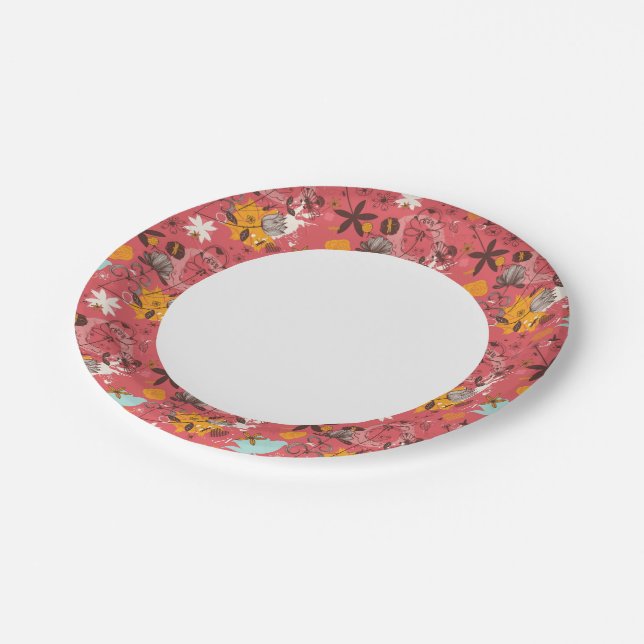 Retro floral pattern 7 paper plates (Angled)