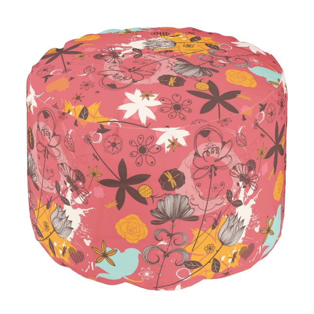 Retro floral pattern 7 pouf (Angled Front)