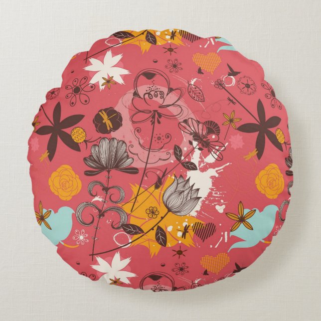Retro floral pattern 7 round pillow (Front)