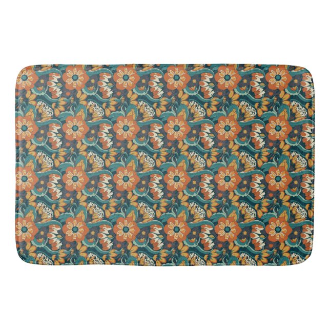 Retro Floral Pattern Bath Mat (Front)