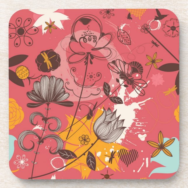 Retro floral pattern beverage coaster (Front)