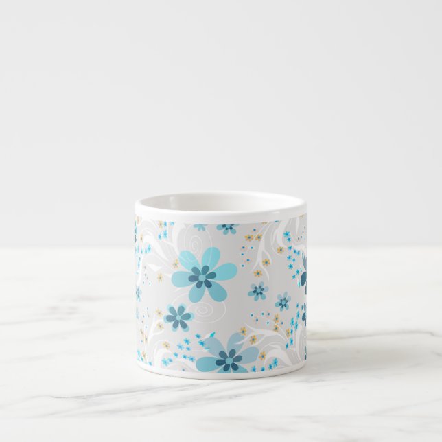 Retro , floral pattern , blue , gray espresso cup (Front)