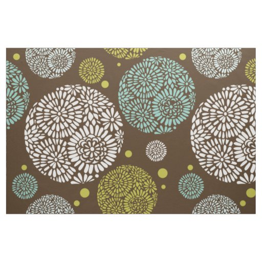Retro Floral Pattern Brown White Blue & Yellow Fabric