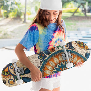 Retro Floral Pattern Cool Trendy Skateboard