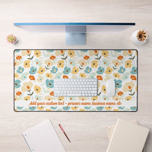 Retro Floral Pattern Custom Name Any Text Desk Mat