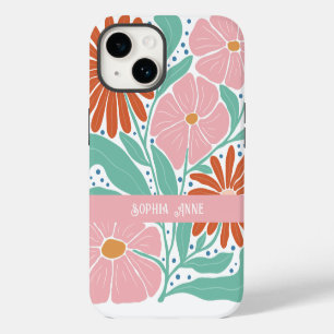 Retro Floral Pattern Custom Name iPhone 14 Case