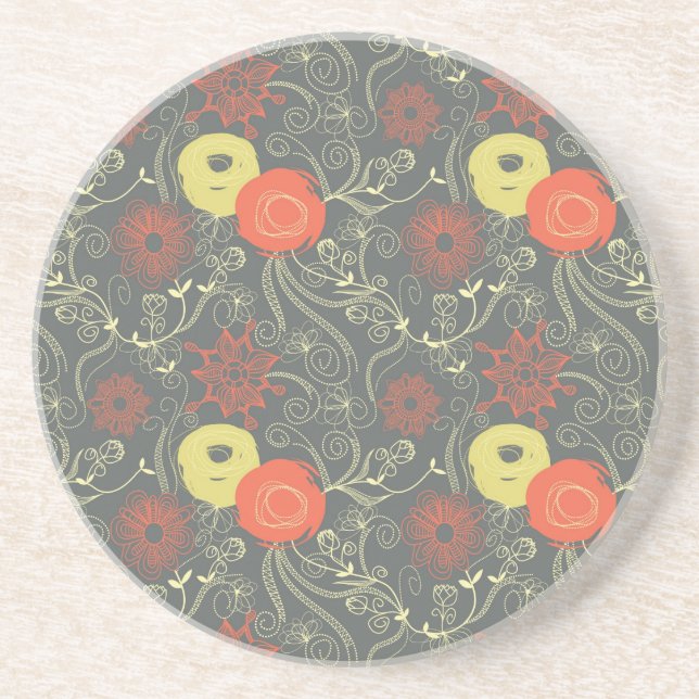 Retro floral pattern drink coaster (Front)